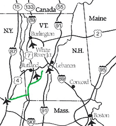 Map showing route from Albany Internationsal Airport to Hawk