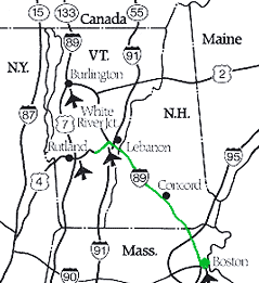 Map showing route from Logan International Airport to Hawk