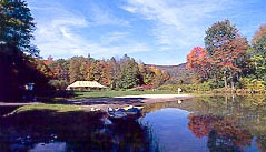 Enjoy the sandy beach at Hawk's spring-fed swimming pond